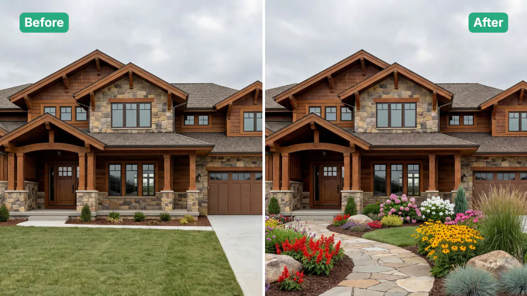 KI-Landschaftsdesign-Beispiel: Vorderhof