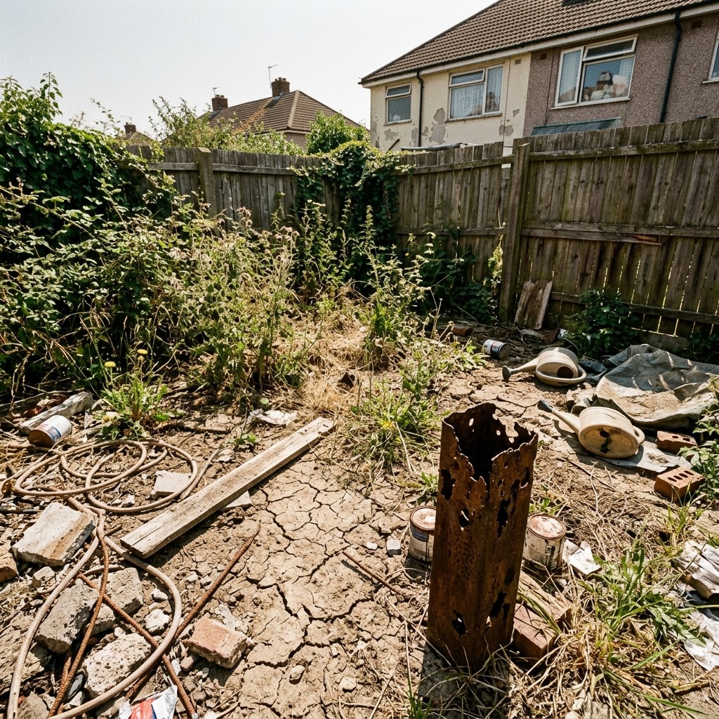 barren, weed-infested patch of dirt