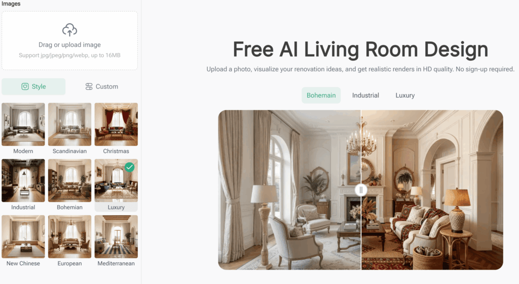 AI Living Room Design in RoomDesign